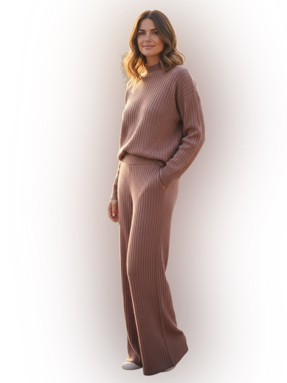 Abercrombie & Fitch Ribbed Knit 2 Piece Lounge Set XS Mauve Brown
